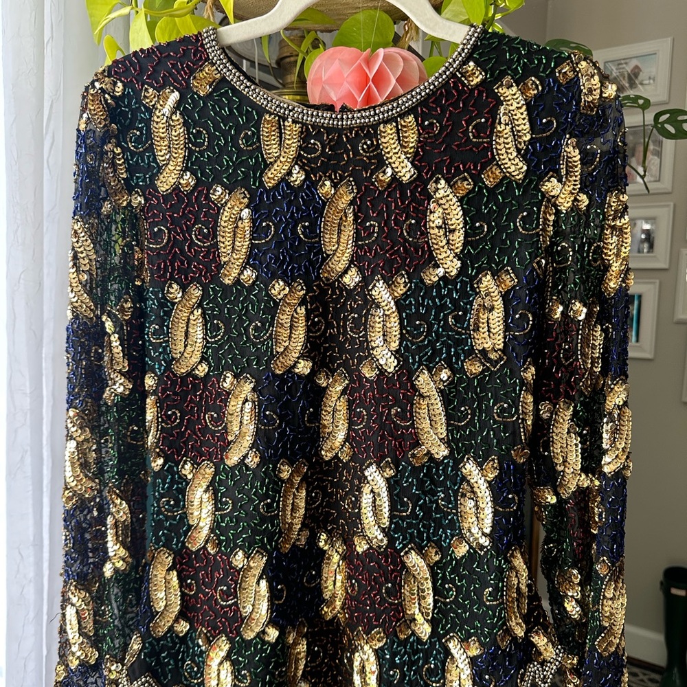 Laurence Kazar  Vintage Sequins  Blouse Long Sleeve size small